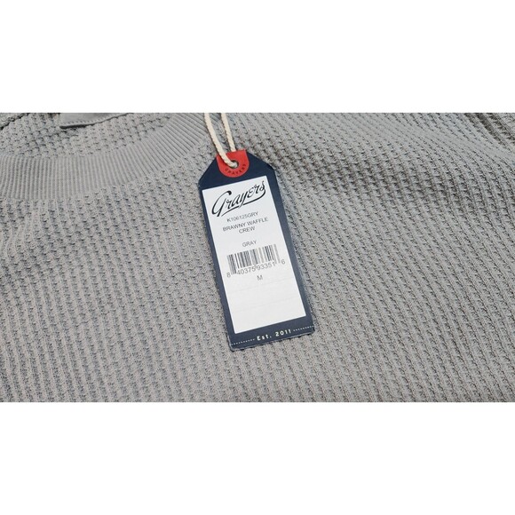 Grayers Mens Medium Gray Brawny Waffle Crew Shirt Long Sleeve 100% Cotton NWT - Picture 4 of 10